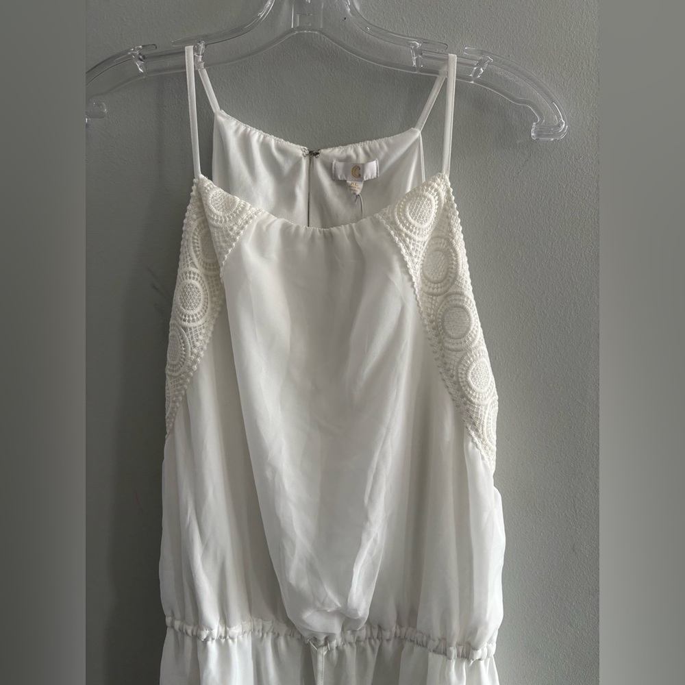 C Elegant White Sleeveless High Neck Open Shoulder Lightweight Dress Sz. XL Lace - Picture 3 of 16